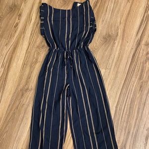 size xs navy blue and cream stripped jumpsuit - universal thread